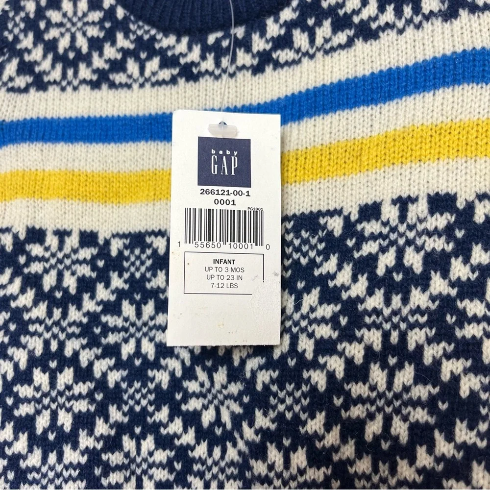 VINTAGE NWT ‘04 Baby Gap 3 months Lined Lambs wool sweater‎ blue fair isle